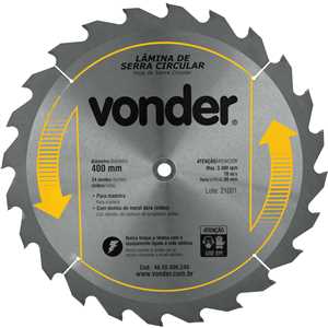 Lâmina de serra circular com dentes de metal duro/vídea, 400 mm x 30 mm, 24 dentes, VONDER