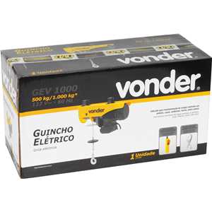 Guincho elétrico para 0,5 tonelada (0,5 tf) / 1 tonelada (1,0 tf) GEV 1000 127 V~ VONDER