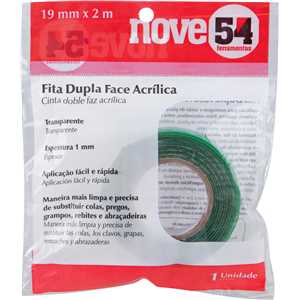 Fita dupla face acrílica, 19 mm x 2 m, NOVE54