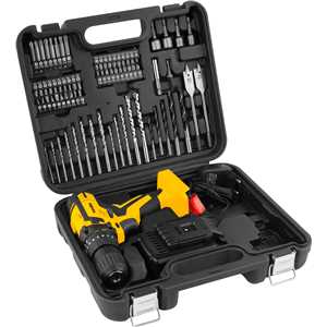 Parafusadeira/furadeira de impacto a bateria, 12 V, fonte de carregamento bivolt automática jogo com 74 acessórios, PFV 074 VONDER