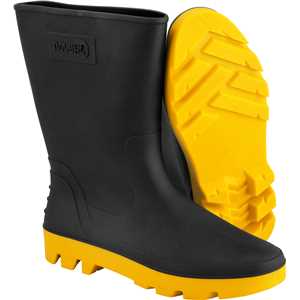 Bota de PVC preta com amarelo, cano médio, sem forro, 45/46, NOVE54