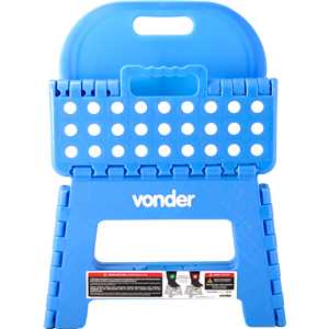 Banqueta plástica dobrável, azul, altura 220 mm, com encosto, VONDER