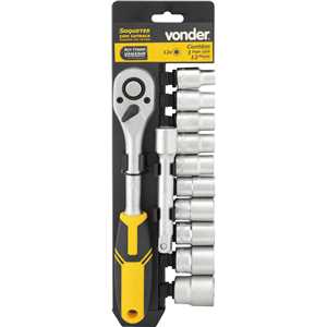 Jogo de soquetes sextavados com encaixe de 1/2", 10 mm a 24 mm, com catraca, 12 peças, VONDER