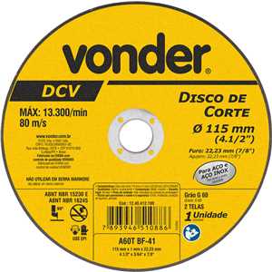 Disco de corte 115 mm x 1 mm x 22,23 mm, DCV, VONDER