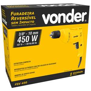 Furadeira sem impacto 3/8", 450 W, 127 V~, FSV 450 VONDER