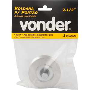 Roldana para portão 2.1/2", tipo V, aço zincado, com rolamento e pino, VONDER