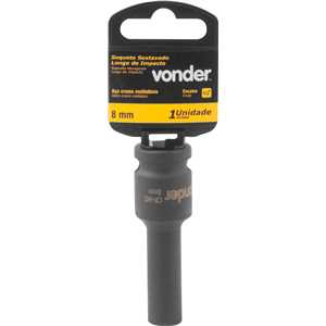 Soquete sextavado longo de impacto, 8 mm, encaixe de 1/2", VONDER