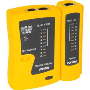 Testador de cabos de rede RJ11, RJ12, RJ45, com acessórios, VONDER