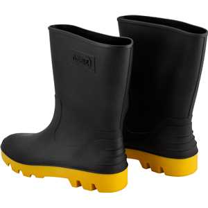 Bota de PVC preta com amarelo, cano médio, sem forro, 45/46, NOVE54