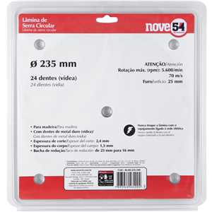 Lâmina de serra circular com dentes de metal duro/vídea, 235 mm x 25 mm, 24 dentes, NOVE54