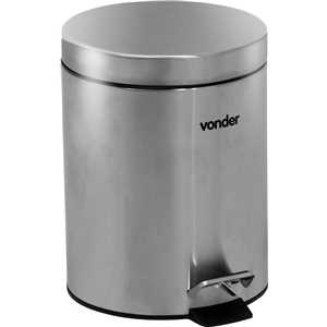 Lixeira redonda, 5 litros, inox, cinza, com escova sanitária, VONDER