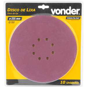 Disco de lixa com costado em pluma 225 mm, grão 150, para as lixadeiras LPV 400B, LPV 600, LPV 925, LPV 950B e LPV 1000, VONDER