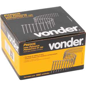 Prego coil liso, 2,5 mm x 70 mm, zincado, carretel com 300 unidades, para o pregador PP 700, VONDER