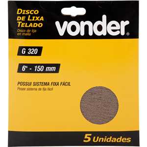 Disco de lixa telado, 6" - 150 mm, grão 320, embalagem com 5 peças, VONDER