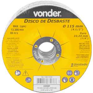 Disco de desbaste 115,0 mm x 6,4 mm x 22,23 mm, DBV, VONDER