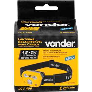 Lanterna de LED para cabeça, recarregável, LED SMD, LCV 400, VONDER