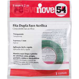 Fita dupla face acrílica, 9 mm x 2 m, NOVE54