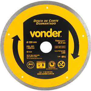 Disco de corte diamantado, 200 mm x 25,4 mm, liso, VONDER