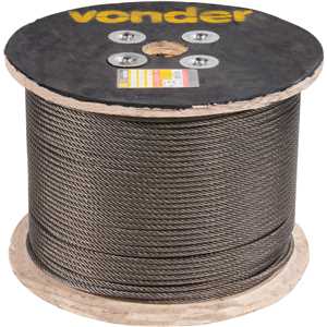 Cabo de aço polido, alma de fibra, 4,76 mm - 3/16", 6 x 7, VONDER