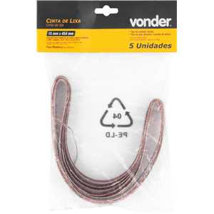 Lixa em cinta,  454 mm x 15 mm G 240, embalagem com 5 peças, VONDER