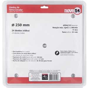 Lâmina de serra circular com dentes de metal duro/vídea, 250 mm x 30 mm, 24 dentes, NOVE54
