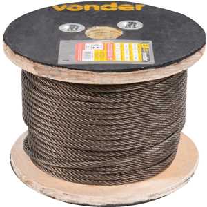 Cabo de aço polido, alma de fibra, 7,94 mm - 5/16", 6 x 7, VONDER