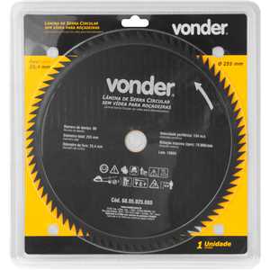 Lâmina circular sem vídea, para roçadeiras, 255 mm x 25,4 mm, 80 dentes, VONDER
