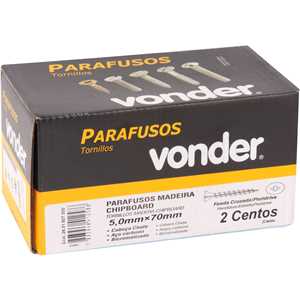 Parafuso madeira chipboard, cabeça chata, fenda cruzada/pozidrive, 5,0 mm x 70,0 mm, VONDER