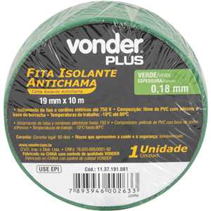 Fita isolante, 19 mm x 10 m, verde, VONDER PLUS
