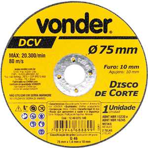 Disco de corte 75 mm x 1,4 mm x 10 mm DCV, VONDER