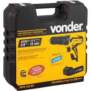 Parafusadeira/furadeira de impacto a bateria, 12 V, fonte de carregamento bivolt automática , PFV 012I VONDER