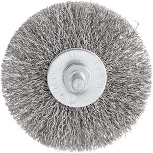 Escova circular 3", cerdas em aço inox, 20.000/min, com haste 1/4", VONDER