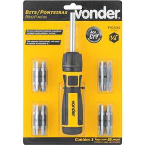 Jogo de bits/ponteiras, com 49 peças, encaixe sextavado de 1/4", VONDER