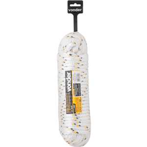 Corda multifilamento trançada 12,0 mm x 30 m, branca com detalhes em preto e amarelo, cartela, VONDER