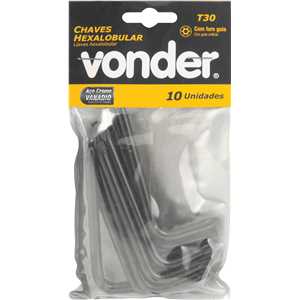 Chave hexalobular tipo L, com furo guia, T30 VONDER