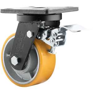 Rodízio giratório industrial 5", de poliuretano e ferro fundido, com freio, VONDER