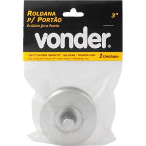 Roldana para portão 3", tipo U, aço zincado, com rolamento e pino, VONDER