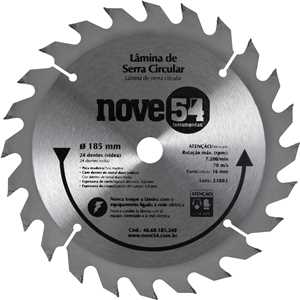 Lâmina de serra circular com dentes de metal duro/vídea, 185 mm x 16 mm, 24 dentes, NOVE54
