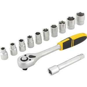 Jogo de soquetes sextavados com encaixe de 1/2", 10 mm a 24 mm, com catraca, 12 peças, VONDER