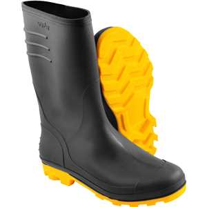 Bota de PVC preta com solado amarelo, 44/45, cano médio, sem forro, VONDER