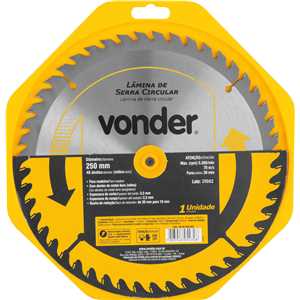 Lâmina de serra circular com dentes de metal duro/vídea, 250 mm x 30 mm, 48 dentes, VONDER