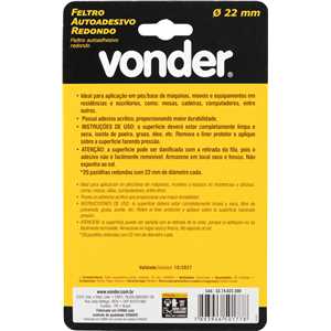 Feltro autoadesivo preto, redondo, 22 mm, VONDER