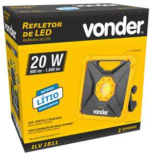 Refletor de LED, bateria intercambiável de 18 V, sem bateria e sem carregador, ILV 1811 VONDER