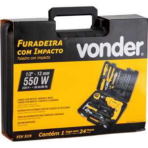 Furadeira de impacto 1/2", 550 W, 220 V~, com jogo de 19 acessórios, FIV 519 VONDER