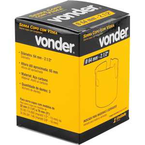 Serra copo 64 mm - 2.1/2", com vídea, VONDER