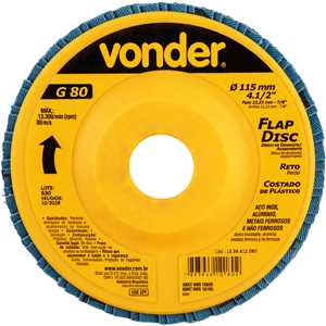 Flap-disc, disco de desbaste/acabamento, 4.1/2" - 115 mm, reto, grão 80, VONDER