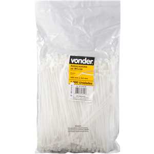 Abraçadeira de nylon, branca, 200 mm x 3,6 mm, com 1.000 peças, VONDER