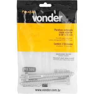 Parafuso sextavado rosca soberba 5/16" x 75 mm, cartela com 2 peças VONDER