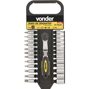 Jogo de soquetes sextavados com encaixe de 1/4", 4,0 mm a 13,0 mm, com 25 peças, VONDER