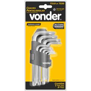 Jogo de chaves pentalobular, TS10 a TS50, com 9 peças, VONDER
